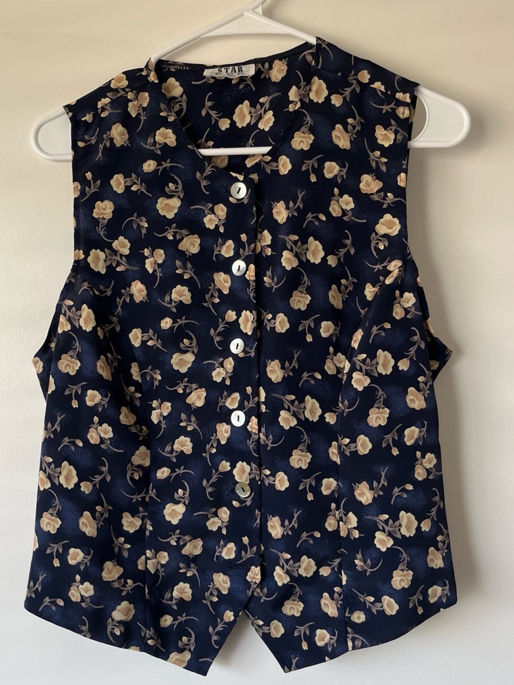 Vintage Navy Floral Button-Front Sleeveless Top/Vest